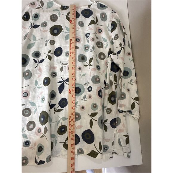 Hot Cotton Marc Ware XL 100% Linen Button Shirt Top White Floral Lagenlook - Picture 5 of 8